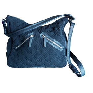 Vera Bradley Vivian Black Diamond Quilted Crossbody Hobo Zippered Bag Purse